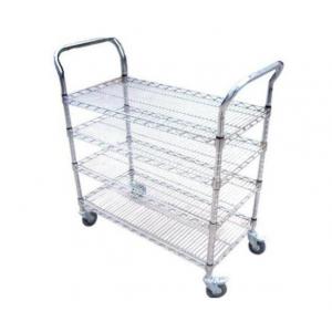 China 4 Layers Chrome Wire Basket ESD Shelf Trolley With Handrail supplier