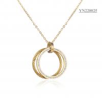 China Sumptuous Stainless Steel Fashion Necklaces Double Ring Rhinestone Pendant Necklace on sale