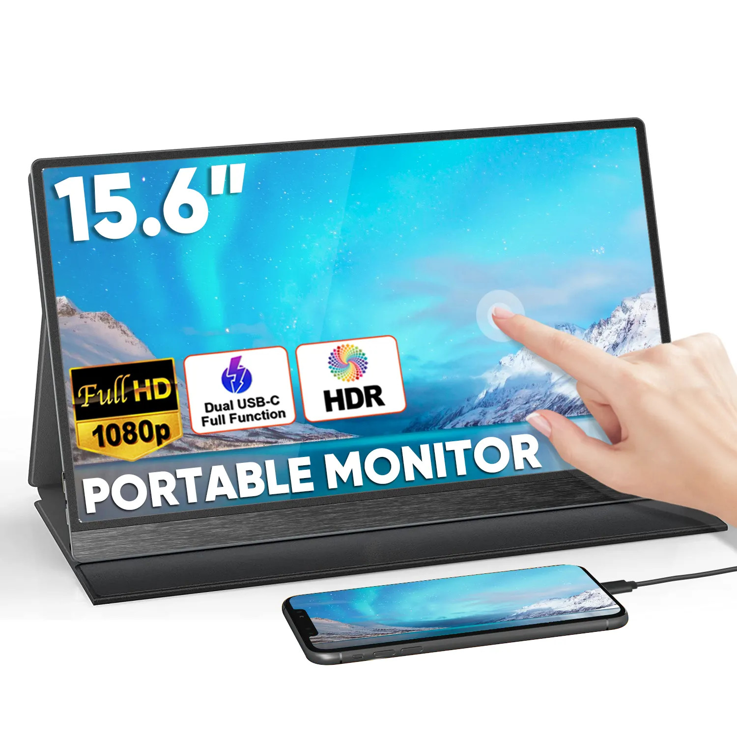 FORGOS Portable External Monitor 15.6 Inch 1080P USB-C HDR LCD IPS Touchscreen Display