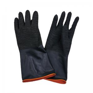 45cm Black Industrial Latex Rubber Gloves with Wrinkle Palms and Chemical Resistant