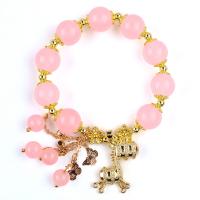 China Custom 12mm Pink Rose Quartz Bead Bracelet With Deer Charm on sale