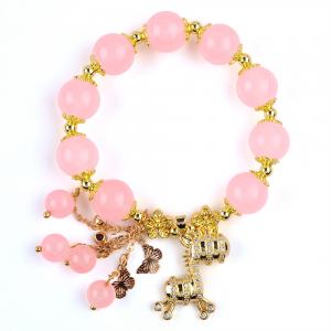 Custom 12mm Pink Rose Quartz Bead Bracelet With Deer Charm