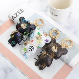 OEM Leather Teddy Bear Keychain , 65mm Cute Keychains For Women