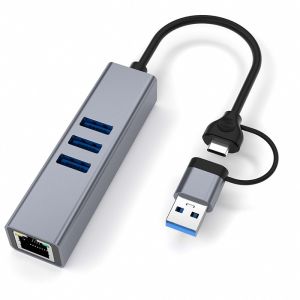 China Adaptateur LAN USB de type C Hub 4 en 2 avec 3 ports USB 3.0 et interface LAN RJ45 Gigabit wholesale