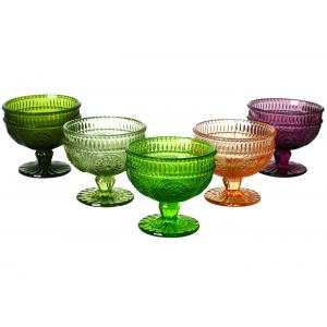 China 250ml Lead Free Solid Colored Ice Cream Cups , Embossed Vintage Ice Cream Glass Cup supplier