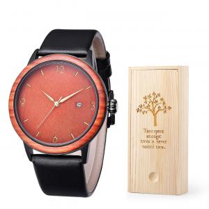 China Water Resistant Case PVD Plated Black Stainless Steel Wooden Quartz Watch supplier