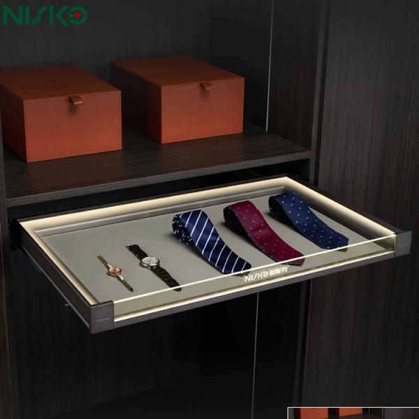 Tie Watch Dressing Leather Lined Wardrobe Drawer Baskets Pull Out With LED Light