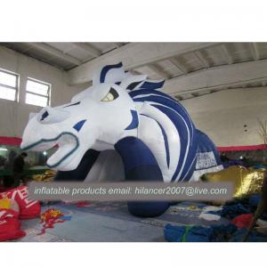 Outdoor decoration giant inflatable tunnel and inflatable green red logo football helmet
