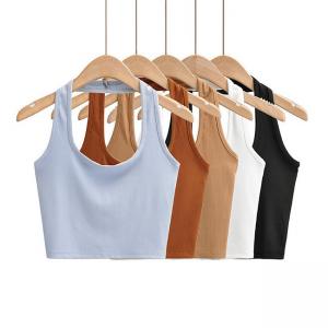 China Slim Fit U Neck Women Sleeveless Tank Tops Solid Color Ribbed Knit Basic Crop Tank supplier