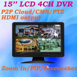 15'' LCD CCTV Monitor All in one DVR 4 channel Full D1 960H Resolution RS485 PTZ Alarm CMS Screenshot CCTV DVR
