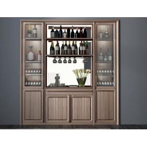 Custom Public aera Furniture Walnut wood Built in Wall Wine Display Cooler and Hall Concierge cabinet