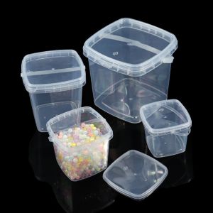 Clear Plastic Container With Lid Ice Cream Bucket Food Storage Container Freezer Storage Bucket Square Plastic Pails With Handle For Home Kitchen
