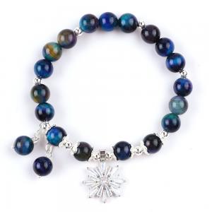 Gemstone Crystal 8MM Rainbow Tiger Eye With Snowflake Charm Stretch Bracelet For Gift Giving