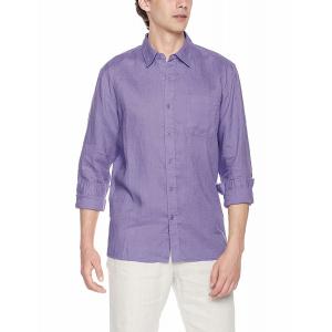 Plain Purple Woven Mens Casual Linen Shirts Full Sleeve with Turn down Collar