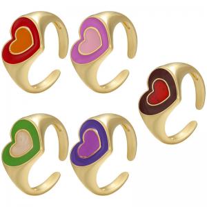 China Summer Jewelry 14k Gold Plated Rings Open Adjustable Colorful Enamel Double Heart Chunky supplier