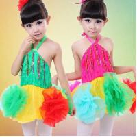China Children's dance suit girls rainbow sequins veil skirt dancing costumes children dress on sale