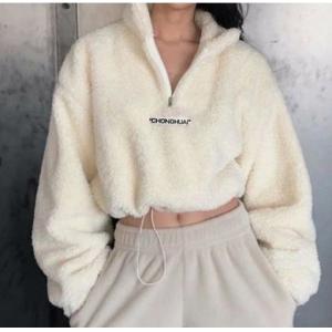 Small Quantity Clothing Manufacturer Women'S Thickened Lamb Fleece Sweatshirt Short Half Turtleneck Zipper Sweater