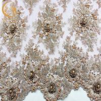 China Beaded Wedding Dress Lace Fabric 135cm Width Handmade Embroidery 1 Yard on sale