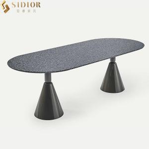 China 240cm Luxury Faux Marble Dining Table European Style Metal Base Dining Tables supplier