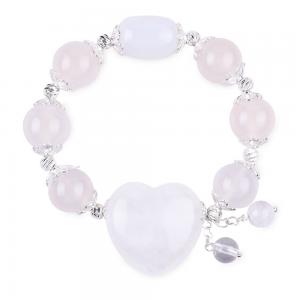 Semi-Precious Gemstone Healing Energy White Agate With Clear Big Heart Bracelet For Daily Wear