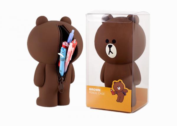 Brown Bear Silicone Pencil Case Stationery Stereo Creative Pen Box With Logo