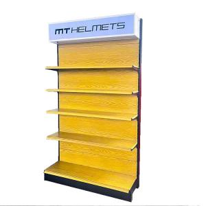 Factory Customized Color Size Logo Wood grain color supermarket shelf display rack with light box