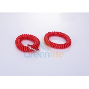 China Soft Red Bungee Plastic Wrist Coil Spring Keychain TPU Tubing With Split Ring supplier