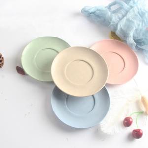 Wholesale Custom Biodegradable Wheat Straw Colorful Round Dinner Plates Cutlery Set