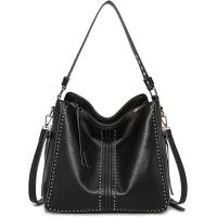 China Faux Leather Lightweight Crossbody Shopping Bag Black Reusable Concealed 13x5x12 on sale