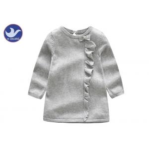 China Butterfly Knot Ruffle Edges Kids Sweater Dress , Little Girl Long Sleeve Dresses Button Closure wholesale
