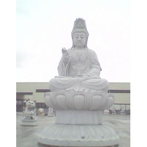 Chinese Guanshi Yin Buddha White Carved Sitting Buddha Statue