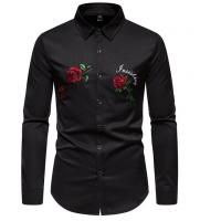 China Apparel Custom Factory China Men'S Polyester Blend Casual Long Sleeve Rose Embroidery Square Neck Shirt on sale