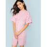 China Fall Apparel For Women Rolled Up Sleeve Wide Waistband Plaid Dress wholesale