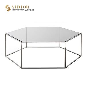 Modern Hexagon Shape White Tempered Glass Coffee Table 40cm Height
