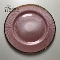China Glass Charger Plates Wedding Luxury Golden Edge Pink Stripe Rounded on sale