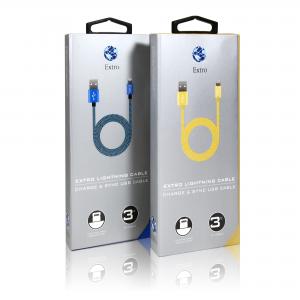 Recycled Foldable Electronic Data Cable Packaging Box With Plastic Handle