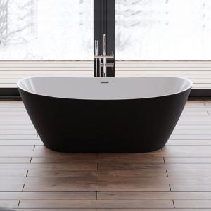 Acrylic Free Standing Tub With Center Drain Faucet Oval Shape Soaking Bath