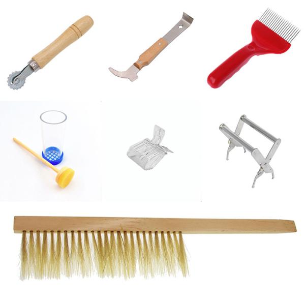 Beekeeping tools, bee tools, bee tools, bee brushes, comb clips, honey cutting forks, scraper marking bottles