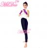 Vital Hip Hop Dance Costumes White Sleeveless Shirt Purple Bow Tie Black Leotard