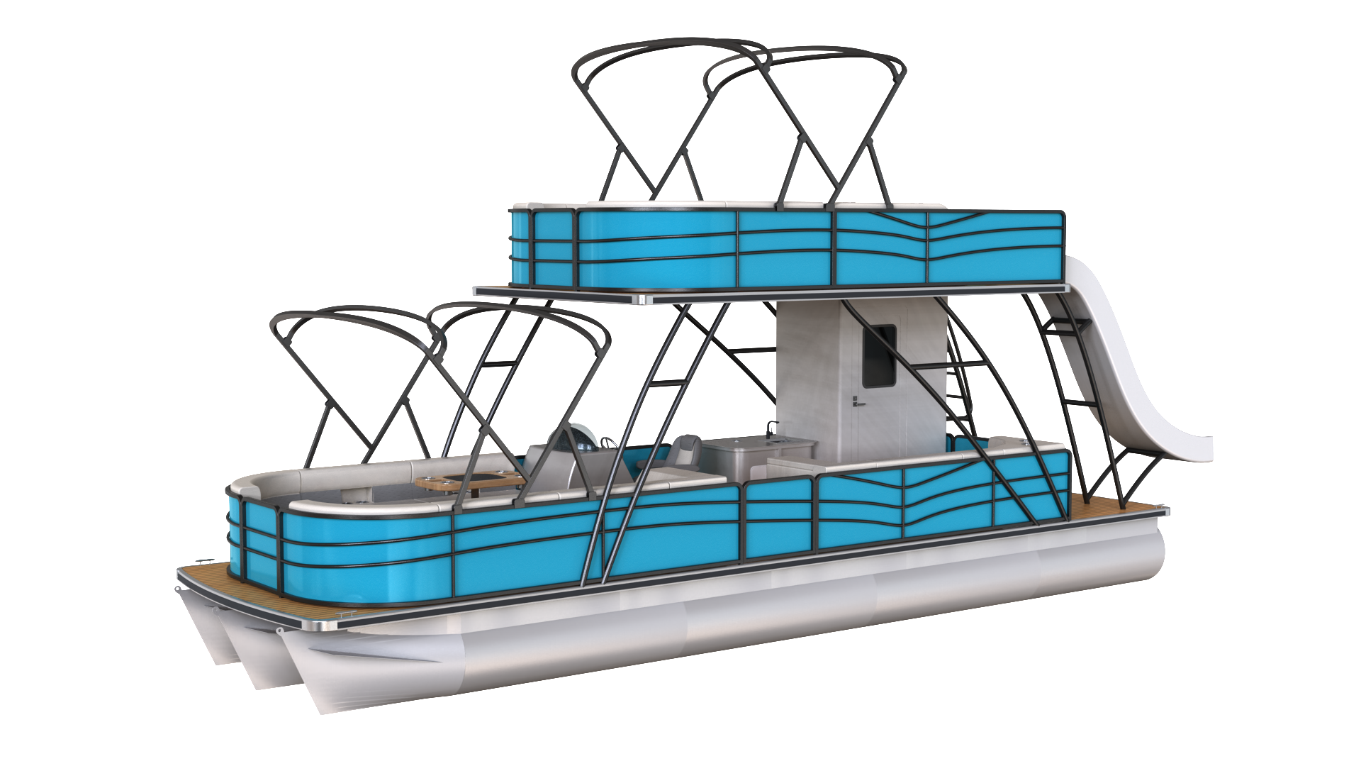 Double Decker Pontoon Party Boat with Bluetooth Stereo System, Swim Ladder, and Bimini Top for Ultimate Water Entertainment