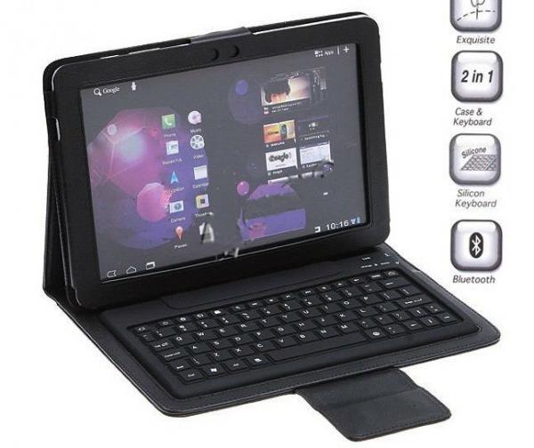 Wireless Bluetooth Keyboard Leather Case Stand for Samsung Galaxy Tab 10.1"