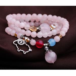 China Triple wrap rose quartz bracelets sterling silver charm, pink gemstone bracelets jewelry supplier