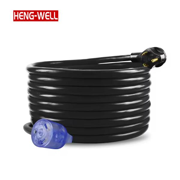 Cordon d'alimentation pour VR robuste de 50 pieds 10 AWG 30A avec lumière LED, débranchement facile et organisateur de rangement, prise TT-30, type de fil SJTW