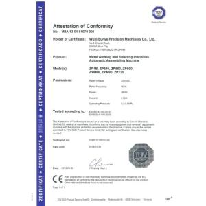 ウーシーSunyeの精密機械類Co.Ltd Certifications