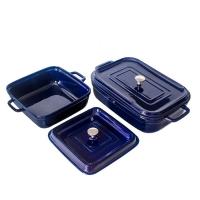 China Glaze Blue Rectangle Ceramic Bakeware Sets 165oz Large Capacity OEM on sale