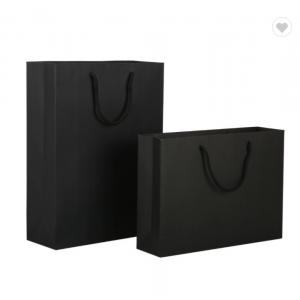 ODM Matte Lamination Paper Bag Packaging Custom Logo Black Shopping Bag