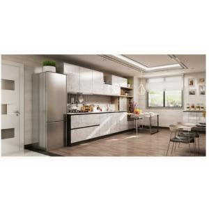 China SGS Modern Modular Kitchen Cabinets Long Acrylic Door Panels Quartz Stone Countertops supplier