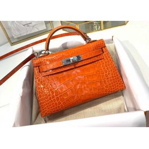 Orange Crocodile Skin Bag , 19cm Genuine Crocodile Leather Bag