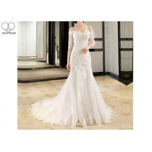 China Half Sleeve Ivory Lace Mermaid Wedding Dress Beading Off Shoulder Back Bandage supplier