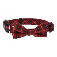 China Butterfly Knot Dog Walking Collars , Cute Dog Collars Plaid Fashionable Weatherproof on sale